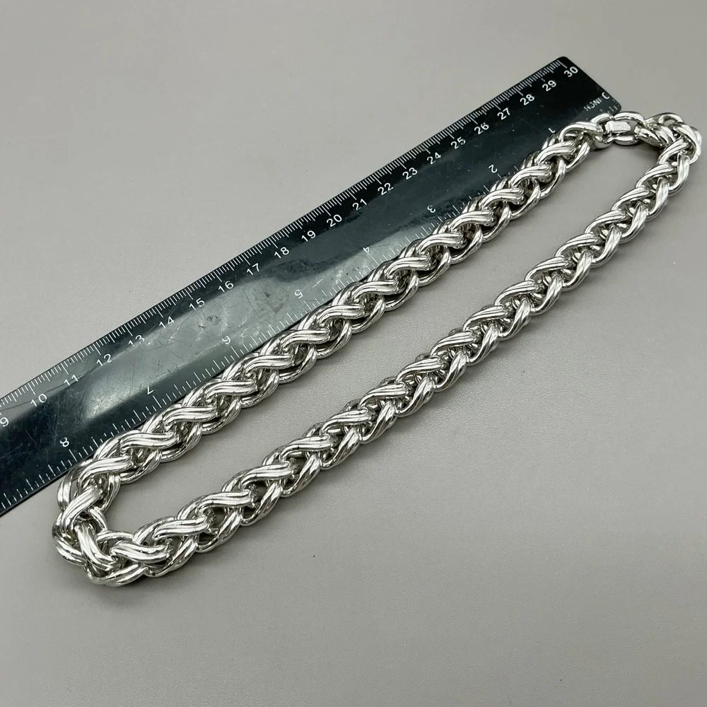 Vintage Monet Necklace Silver Tone Chunky Braided Rope Chain Statement 16